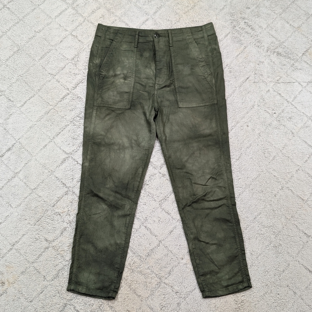 The Great Pants Womens 25 Green Army Dyed Utility Linen Blend Tapered Crop